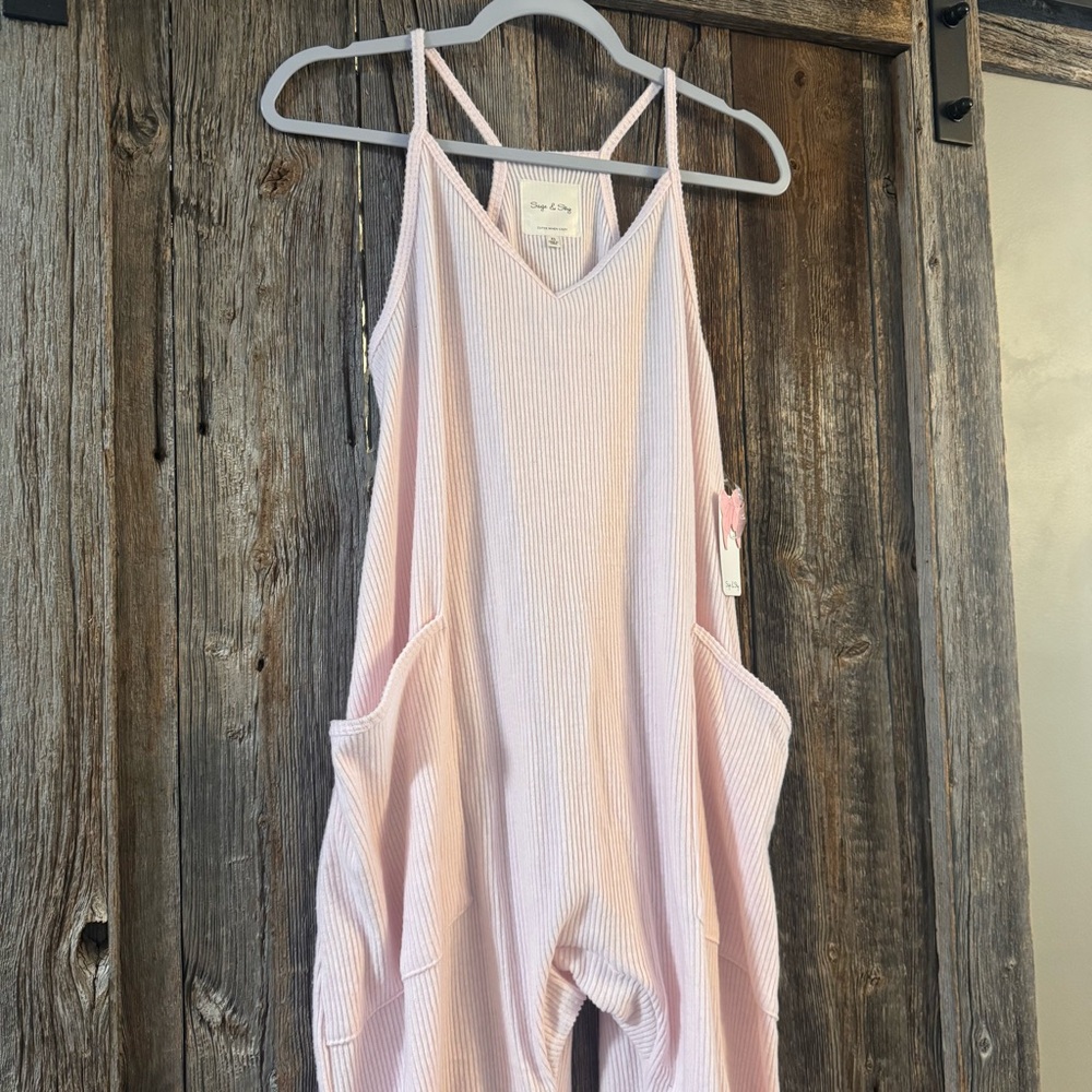 Sage & Sky Ribbed Lounge Onesie Blush Pink Slouchy Jumpsuit XS Soft